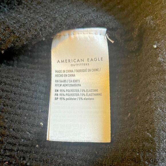 American Eagle Black Waffle Knit Long Sleeve Top - Picture 6 of 6